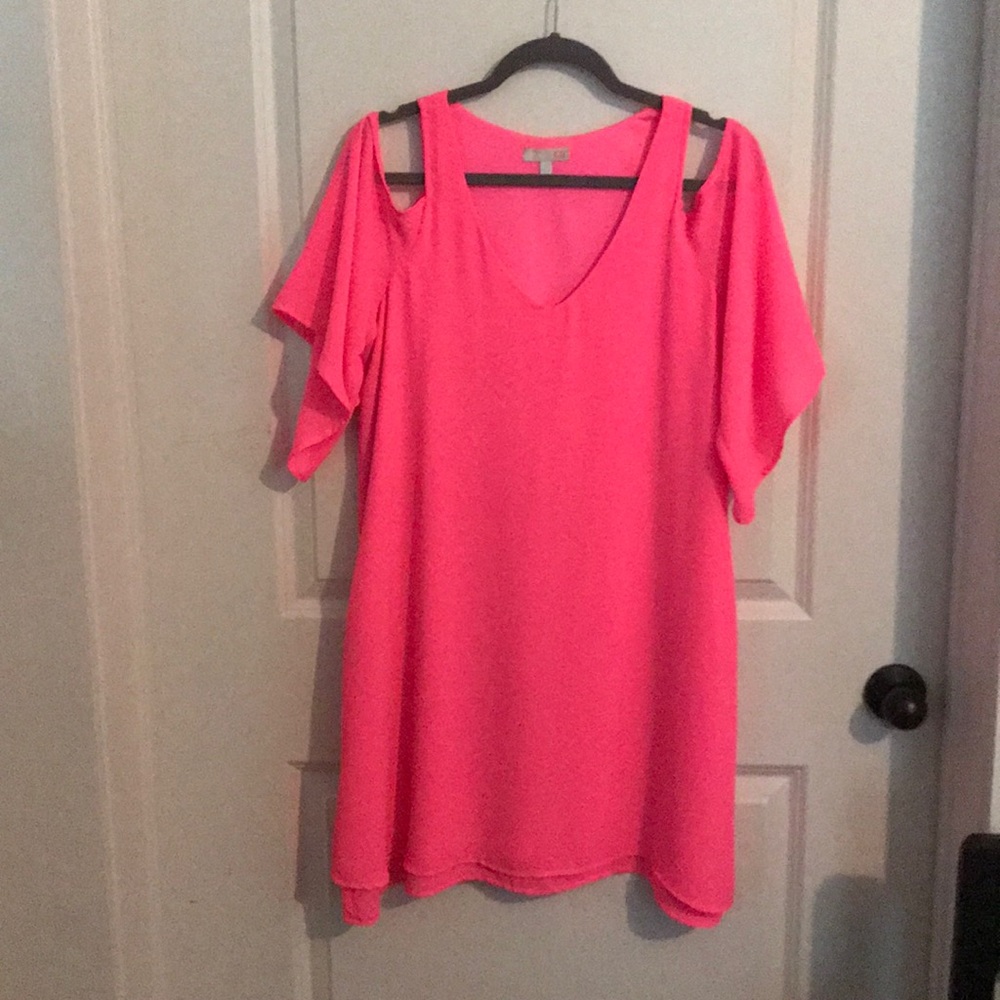 GIANNI BINI Hot Pink Cold Shoulder Dress